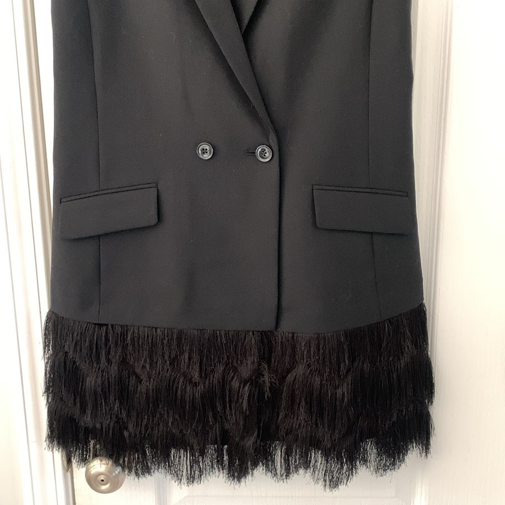 Banana Republic Collection Solid Black Wool 2 Button Fringe Vest size 0P‎ - Picture 9 of 12